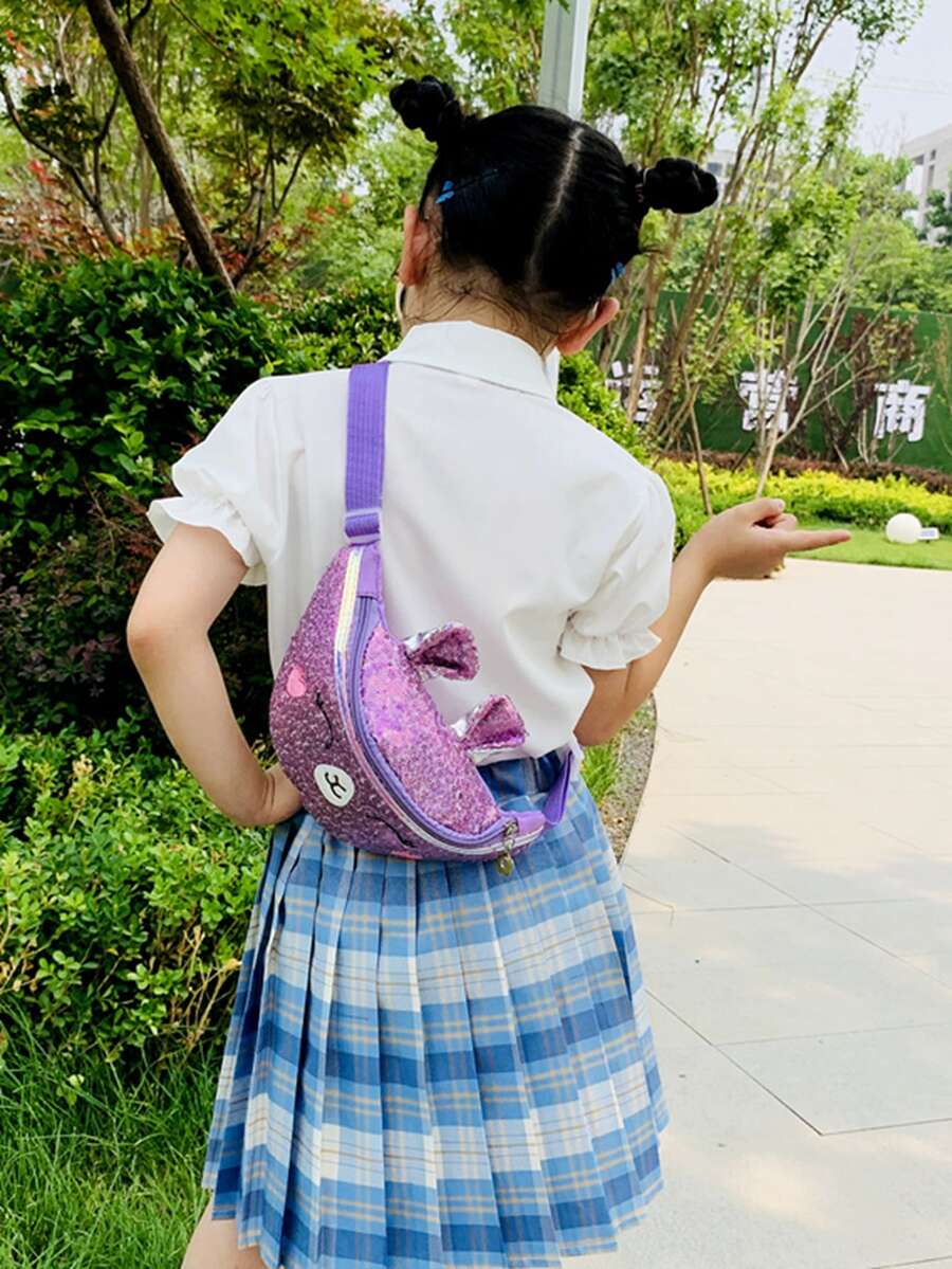女孩卡通耳朵和亮片裝飾金屬亮絲腰包