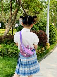 女孩卡通耳朵和亮片裝飾金屬亮絲腰包