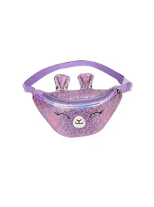 女孩卡通耳朵和亮片裝飾金屬亮絲腰包