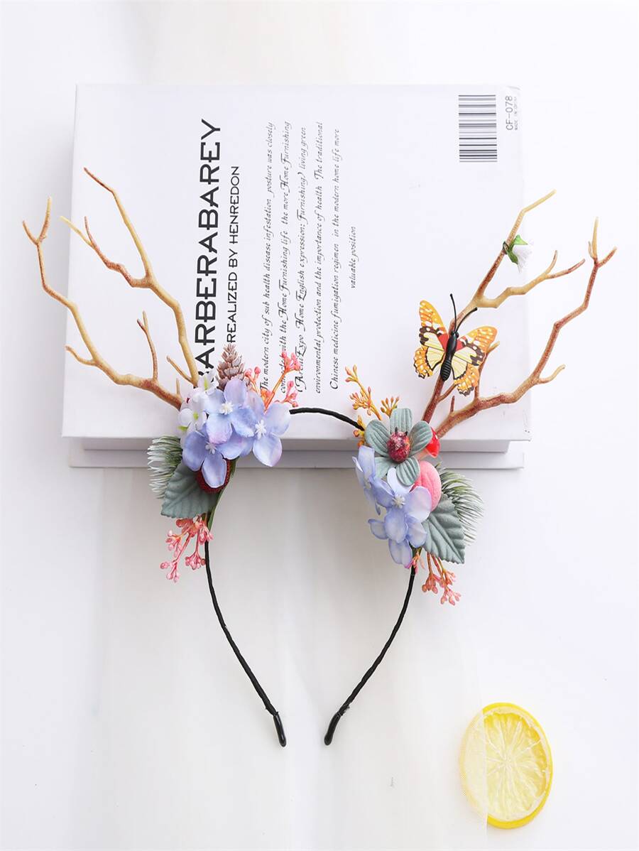 花和蝴蝶裝飾立體髮箍 - 彩色 - 查看 1