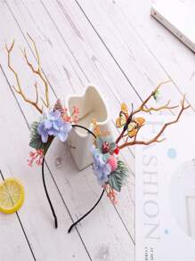 花和蝴蝶裝飾立體髮箍 - 彩色 - 查看 2