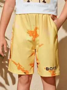 男孩字母圖案彈性腰帶短褲