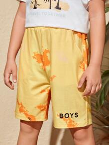 男孩字母圖案彈性腰帶短褲