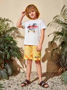 男孩字母圖案彈性腰帶短褲