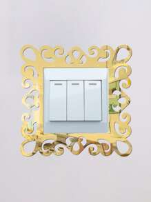 1pc Mirror Surface Switch Wall Sticker, Vintage Flower Design PMMA Switch Outlet Wall Sticker For Home Decoration - Gold - View 5
