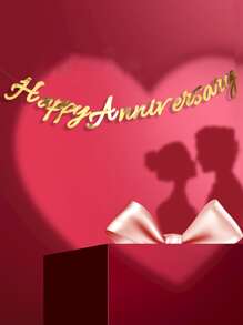 1入組紙拉旗結婚紀念日標語圖形懸掛旗 - 金色 - 查看 1