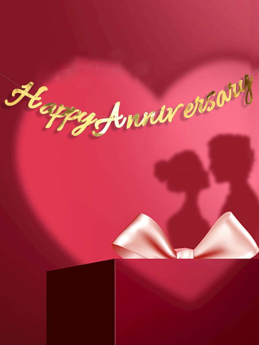 1入組紙拉旗結婚紀念日標語圖形懸掛旗 - 金色 - 查看 1