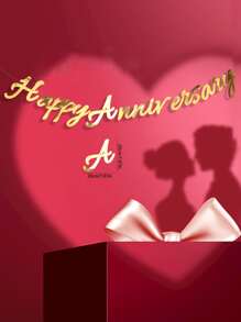 1入組紙拉旗結婚紀念日標語圖形懸掛旗 - 金色 - 查看 4