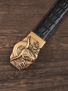 Thắt lưng nam khóa tự động dập nổi cá sấu - màu đen - Xem 2