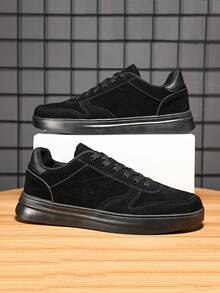 男士繫帶運動仿麂皮板鞋適用於戶外 - 黑色 - 查看 1