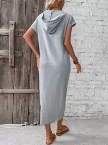 SHEIN LUNE 素色高衩連帽T恤連衣裙 - 淺灰色 - 查看 2