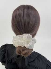 4pcs Faux Pearl & Sheer Mesh Hair Scrunchies, Minimalist & Fashionable For Casual Daily Wear, Korean Style Rhinestone Elastic Hair Ties, Women Hair Accessories Ponytail Head Accessories Elastic Band - Multicolor - View 5