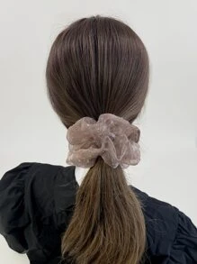 4pcs Faux Pearl & Sheer Mesh Hair Scrunchies, Minimalist & Fashionable For Casual Daily Wear, Korean Style Rhinestone Elastic Hair Ties, Women Hair Accessories Ponytail Head Accessories Elastic Band - Multicolor - View 6