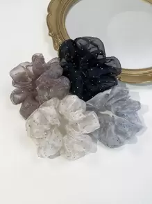 4pcs Faux Pearl & Sheer Mesh Hair Scrunchies, Minimalist & Fashionable For Casual Daily Wear, Korean Style Rhinestone Elastic Hair Ties, Women Hair Accessories Ponytail Head Accessories Elastic Band - Multicolor - View 7