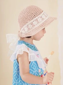 Toddler Girls Flower Decor Straw Hat - Pink - View 2