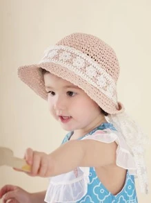 Toddler Girls Flower Decor Straw Hat - Pink - View 3
