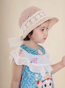 Toddler Girls Flower Decor Straw Hat - Pink - View 4