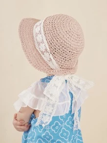 Toddler Girls Flower Decor Straw Hat - Pink - View 5