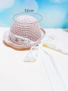 Toddler Girls Flower Decor Straw Hat - Pink - View 6