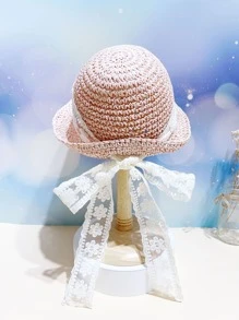 Toddler Girls Flower Decor Straw Hat - Pink - View 7