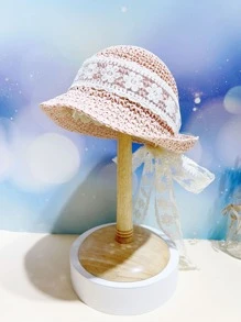 Toddler Girls Flower Decor Straw Hat - Pink - View 8