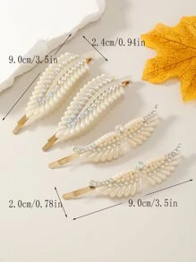 4 piezas Horquilla bobby con diamante de imitación & con diseño de hoja - Beis - Ver 3