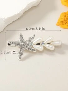 1入組女性水鑽海星和人造珍珠裝飾時尚髮夾適用於頭髮裝飾用品 - 彩色 - 查看 3