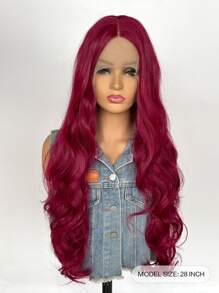 13*4*1t蕾絲假髮紅色波浪長捲髮假髮