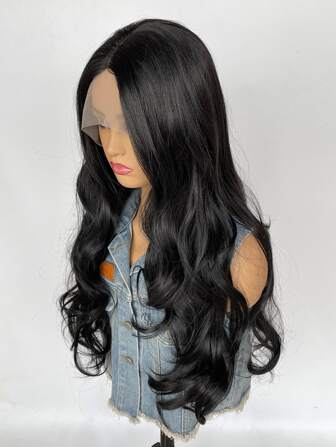 13 * 4 * 1t鏤空綁帶黑色波浪長卷髮假髮