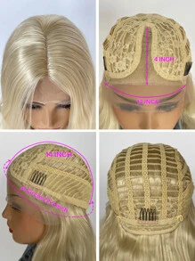 13 * 4 * 1T花邊金髮假髮，擁有金色捲曲長髮