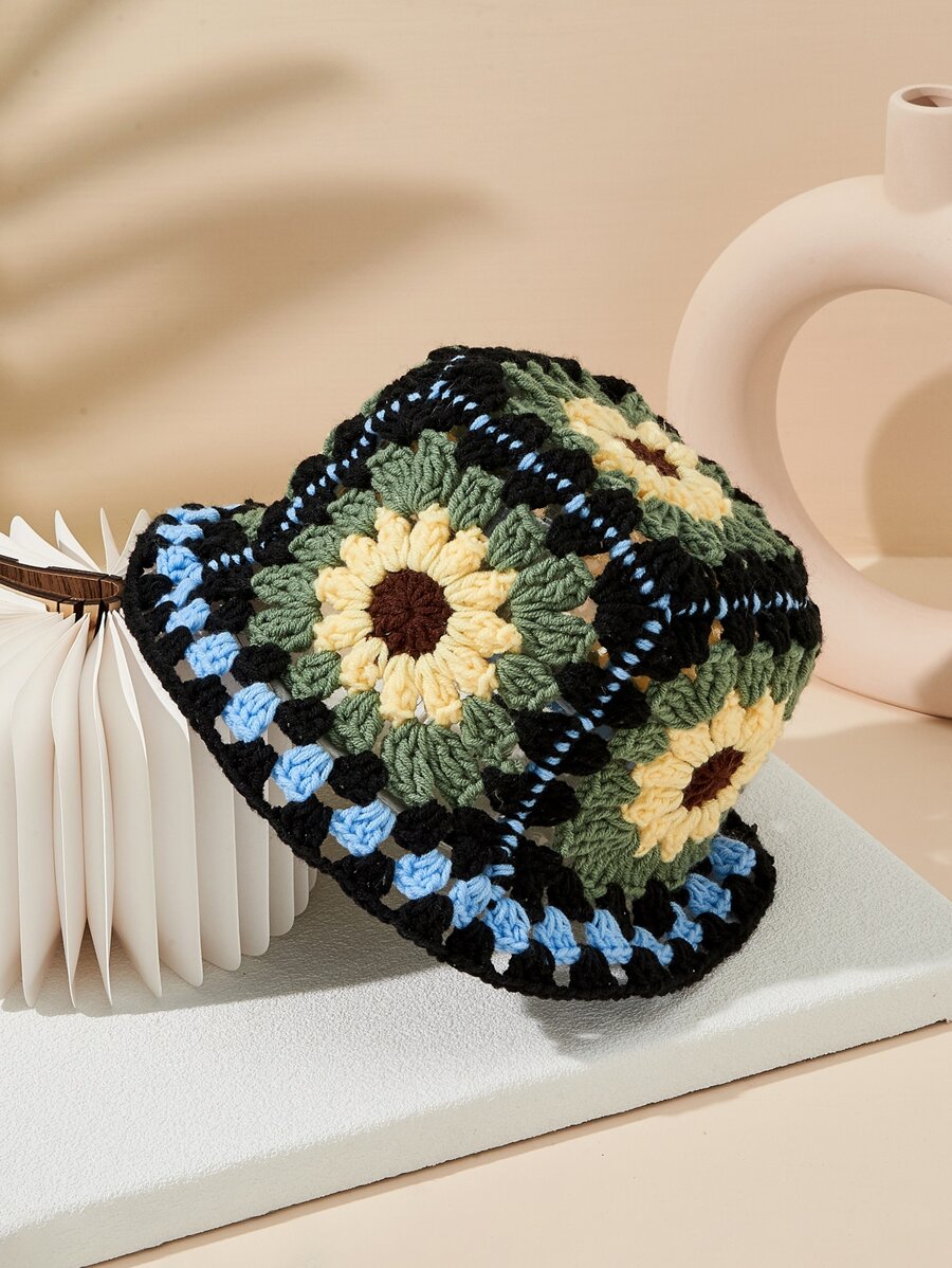 1pc Women's Cute & Casual Sunflower Colorful Crochet Hat SHEIN USA