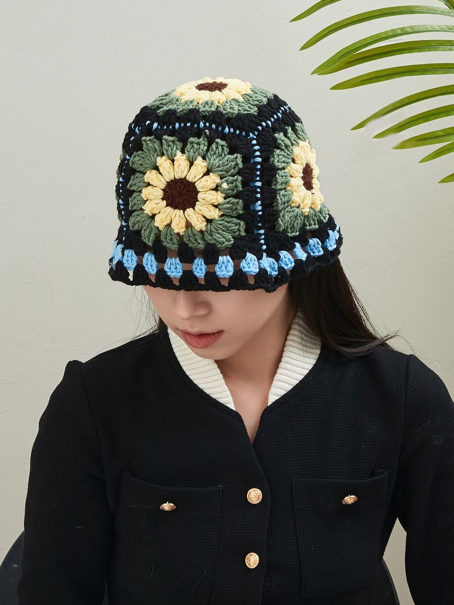 1pc Women's Cute & Casual Sunflower Colorful Crochet Hat SHEIN USA
