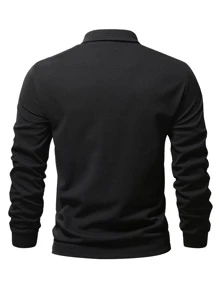 Manfinity Men Letter Graphic Quarter Zip Sweatshirt - Black - View 2