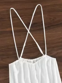 Swim Vcay Summer Beach Solid Backless Wide Leg Cover Up Jumpsuit - White - View 5