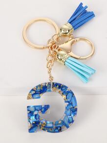 流蘇和字母墜飾鑰匙圈 - 藍色 - 查看 2