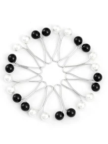 12pcs Women's Fashion Candy Colored Scarf Clip For Headscarves And Silk Scarves - Black and White - View 1