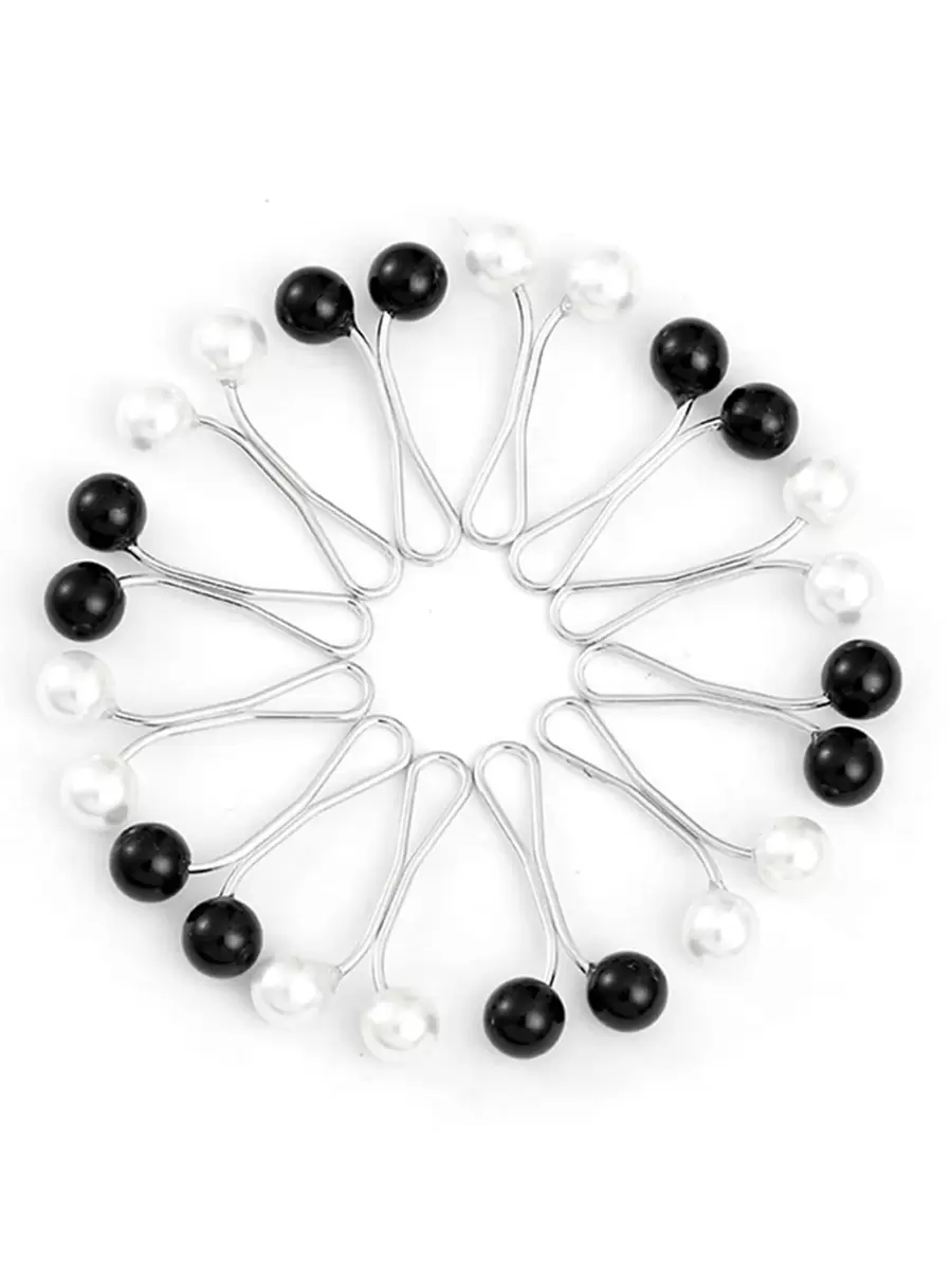 12pcs Women's Fashion Candy Colored Scarf Clip For Headscarves And Silk Scarves - Black and White - View 1