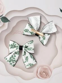 2个/套 清新花卉印花发夹，适合青少年 - 綠色 - 查看 3