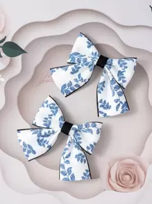 2pcs Fresh Floral Print Hair Clips For Kids