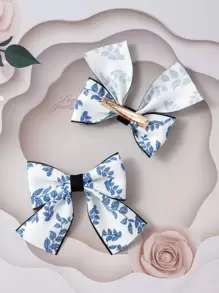 2pcs Fresh Floral Print Hair Clips For Kids