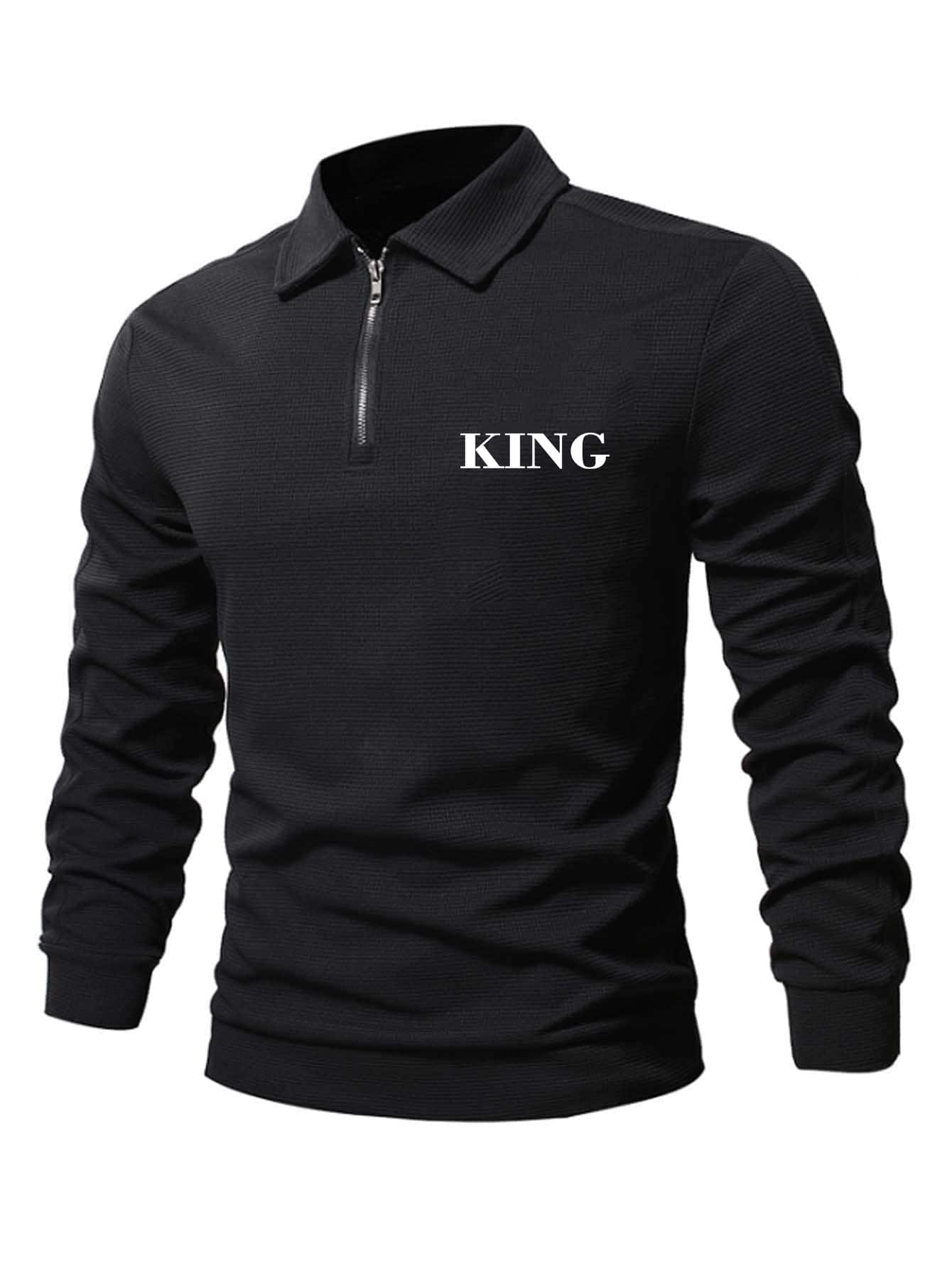 Manfinity Men Letter Graphic Quarter Zip Sweatshirt - Black - View 1