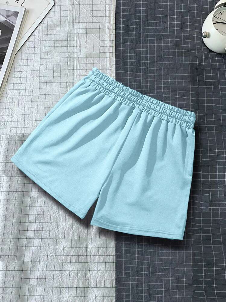 Manfinity Roghcode Men Bear Print Drawstring Waist Shorts - Baby Blue - View 2