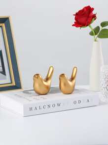 Creative Gold Bird Sculpture Home Decor, Set Of 2 For Living Room, Entryway, Bookshelf Display Best Gifts Birthday Graduation - Gold - View 2
