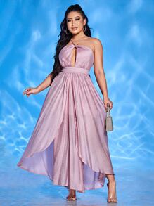 SHEIN SXY 前鏤空不對稱下擺後背繫帶吊帶連衣裙 - 粉色 - 查看 1