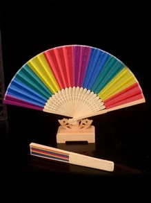 1 pieza Ventilador de mano de rayas de arcoíris - Multicolor - Ver 1