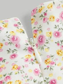 SHEIN MOD Ditsy Floral Print Ruched Bust Split Thigh Dress - Multicolor - View 3