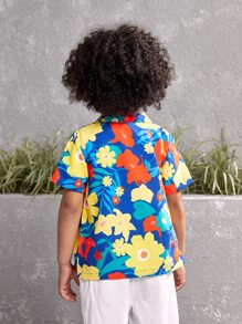 SHEIN Explorewe 小男童滿版印花西裝領襯衫