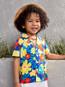 SHEIN Explorewe 小男童滿版印花西裝領襯衫