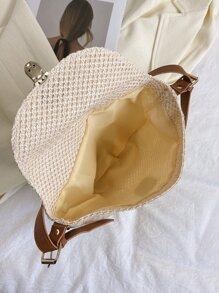 Minimalist Flap Straw Bag - Beige - View 3