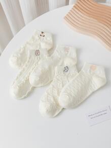 5雙卡通圖案短襪 - 白色 - 查看 3
